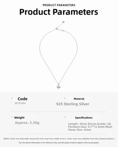 Detail of S925 sterling silver heart pendant with 5A zircon and 45cm necklace chain