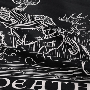 Böhmischer Wandteppich im Tarot-Stil mit gotischem Kürbis-Skelett und Death-Schriftzug