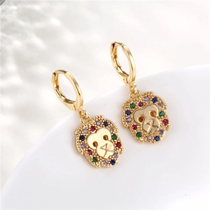 Lion Head Hoop Earrings For Women Copper 18K Gold Plated Multi Color Zircon Vintage Animal Jewelry With Silver Earring Post