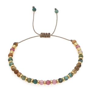 Bracciale intrecciato a mano con perle in pietra naturale sfaccettata e cordino regolabile