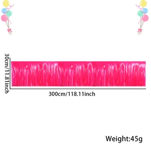Pink foil fringe curtain for neon parties, dimensions 300cm by 30cm, macro details