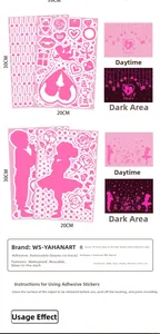 Pink Valentine's Day glow-in-the-dark wall stickers with heart and cupid designs.
