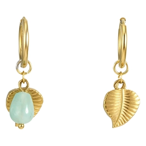 Boucles d'oreilles en acier titane avec feuilles dorées 18k et pierres naturelles bleues