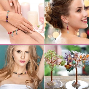 DIY jewelry making kit with multi-color crushed stones and various metal pendants