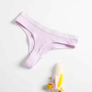 Women Sexy Thong Ribbed Cotton Spandex Blend T-back Panties Breathable Low Waist Solid Color Knit Lingerie For Girls