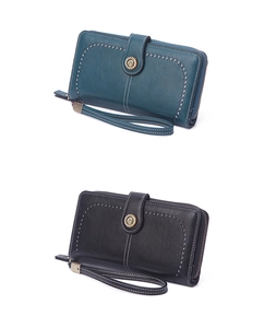 Vintage women's long wallet with wrist strap, large capacity zipper clutch and card holder.