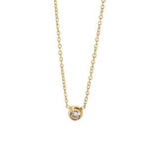 Minimalist 18K gold plated stainless steel necklace with round cubic zirconia pendant