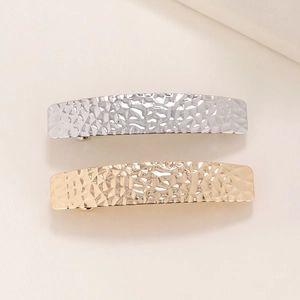 Minimalist square metal hair clips with hammered texture in gold and silver finishes