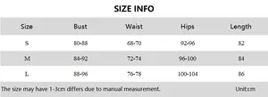 Size guide table for women's sleeveless velvet puff dress with bust and waist measurements