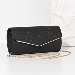 Elegant black sequin evening clutch bag with gold chain strap for women party wear