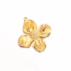 Golden stainless steel sunflower pendant with textured petals for DIY jewelry making