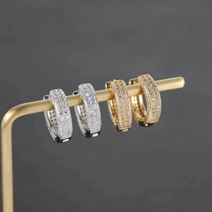 Hip hop square hoop earrings with micro-paved zircons in gold and silver finishes
