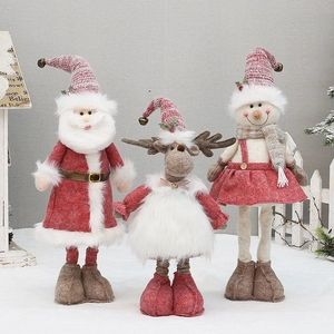 Pink and red telescopic Christmas plush doll set featuring Santa Snowman and Deer decor