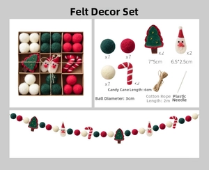 DIY Christmas felt ball garland kit with Santa, trees, and candy canes for home decor