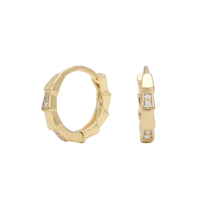 Elegant gold bamboo hoop earrings with white zircon stones for a minimalist jewelry look