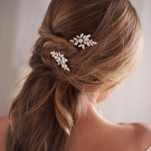Elegant Bridal Hair Stick U-Shaped Metal Hairpin With Opal Leaf And Clear Rhinestone For Women Wedding Hair Decoration