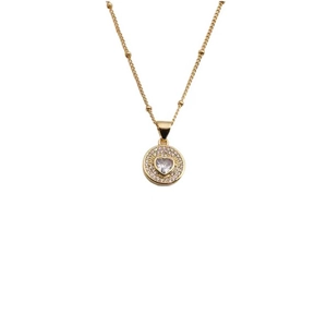 Gold satellite chain necklace featuring a heart-shaped zircon pendant with pavé halo