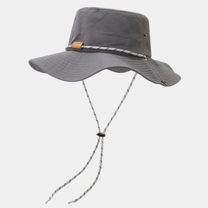 Waterproof wide brim outdoor hiking hat in grey with windproof adjustable strap