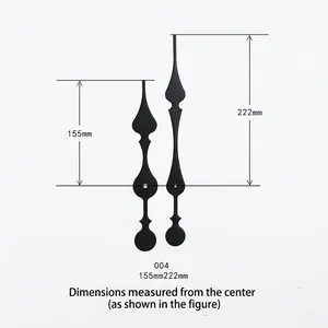Black vintage aluminum clock hands set, 155mm and 222mm pointers for clock repairs