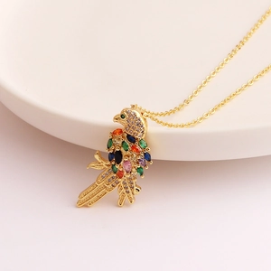 Tieranhänger Halskette Mit Bunten Zirkonia 18K Vergoldetes Messing Vogel Elefant Mode Schmuck Für Damen