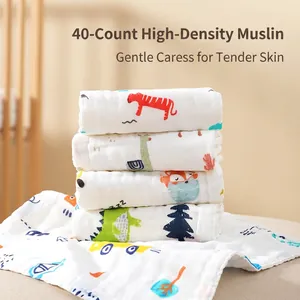 Soft 6-layer cotton gauze baby washcloths with various animal prints and giraffe pattern