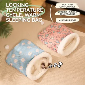 Pet Sleeping Bag Nest Plush Arctic Velvet Warm Semi-Enclosed Cat Bed Winter Windproof Soft Thermal Indoor Kitten Cave House