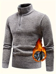 Detail view of men's thermal sweater showing thick waffle knit and fleece lining texture