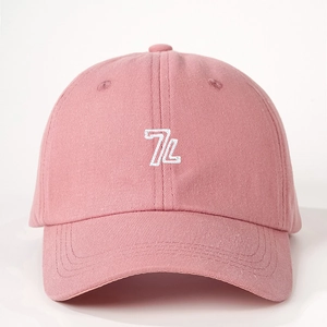 Pink cotton baseball cap with white 7L embroidery and adjustable strap for outdoor sun protection