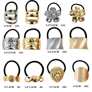 Collection of geometric punk metal hair cuffs in gold and silver for ponytail styles
