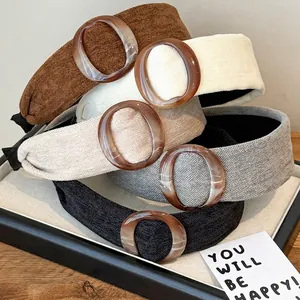 Set of minimalist velvet flocking wide headbands with acrylic marble buckles in five colors