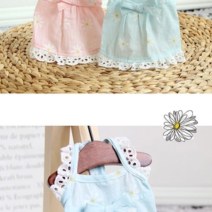 Floral pet dress with daisy prints and lace trim in pink and blue colors