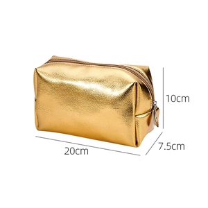 Golden PU leather waterproof makeup bag with zipper 20x10x7.5cm size details