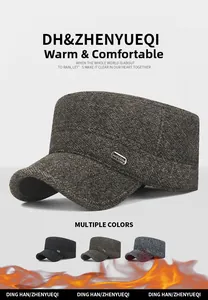 Detailed texture of men's winter warm flat cap with herringbone wool fabric