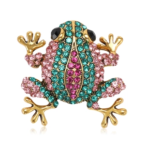 Cute Frog Brooch Alloy Colorful Rhinestone Animal Pin Fashion Jewelry Clothing Accessory For Women