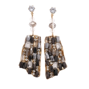Bohemian style square drop earrings with black and clear crystals in gold setting