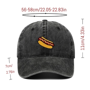 Spécifications de taille de la casquette en coton délavé avec broderie hot-dog