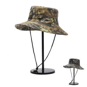 Camouflage Bucket Hat For Men Wide Brim Sun Protection Breathable Outdoor Fishing Hiking Boonie Hat With Wind Rope