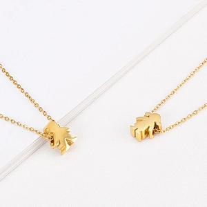 Polished gold stainless steel necklaces with cute boy and girl silhouette pendants