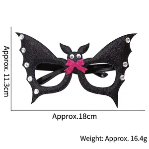 Halloween bat decorative glasses with pink glitter bow and rhinestones, 18cm width