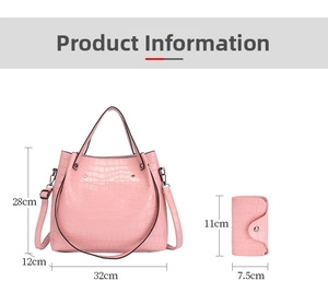 Pink crocodile pattern handbag set with detailed dimensions 32x28x12cm on white background