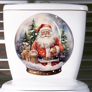 Christmas Santa snowball toilet lid decal with reindeer and snowflakes for festive decor