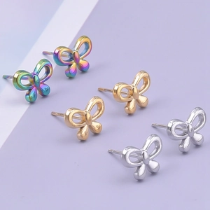 Orecchini a farfalla in acciaio inossidabile 304 nei colori arcobaleno, oro e argento