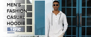 Men's casual white linen hooded shirt featuring a classic Henley collar and long sleeves