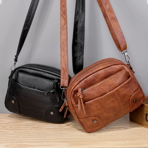 Sacs à bandoulière rétro en cuir PU noir et marron avec plusieurs compartiments zippés