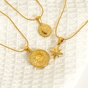 18K gold plated stainless steel snake chain necklaces with sun moon and star pendants