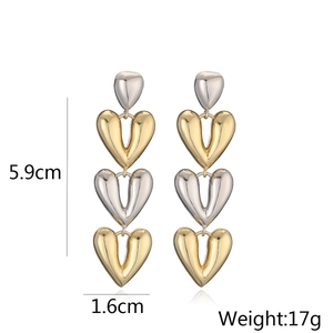Chic 18K gold plated triple heart drop earrings with a metallic finish for women