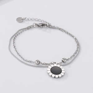 Detail of double-layer sunflower bracelet with snake chain and adjustable lobster clasp