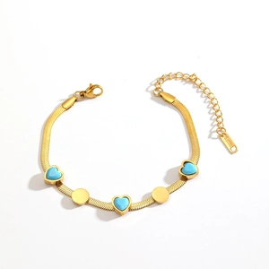 Bracelet chaîne serpent en acier inoxydable doré avec breloques cœurs bleus et étoiles