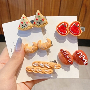 Funny food hair clips set featuring 3D resin pizza and hot dog designs for women