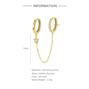 S925 sterling silver chain double hoop earrings with star pendant and AAAAA zircon crystals